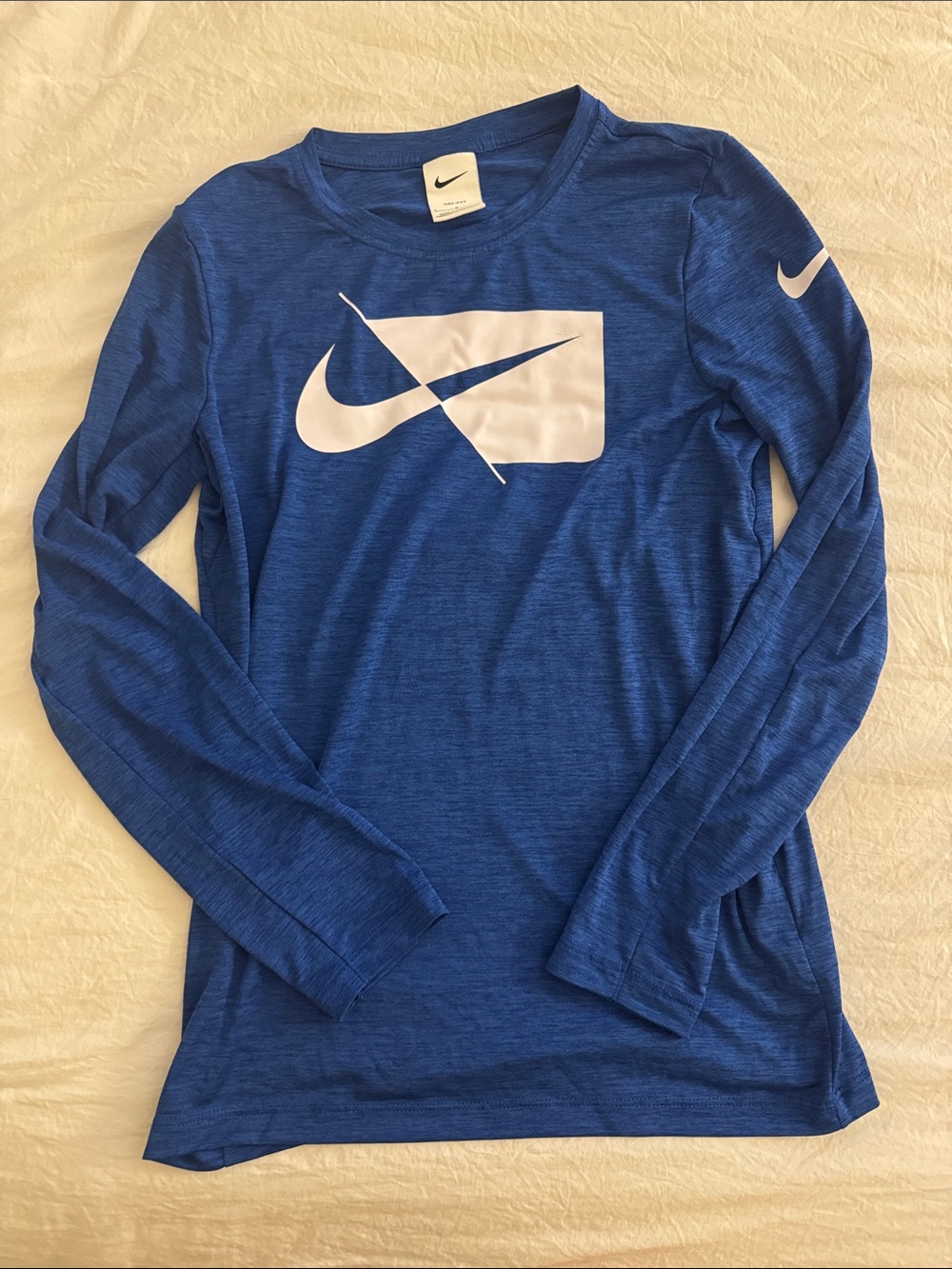 Boys Nike Blue Long Sleeve Dri-FIT Logo Tee